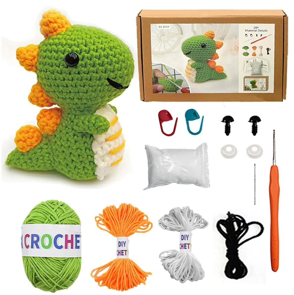 Beginners Adults, Beginner Crochet Kit for Adults and Kids Learn to Dinosaur Crochet Kit